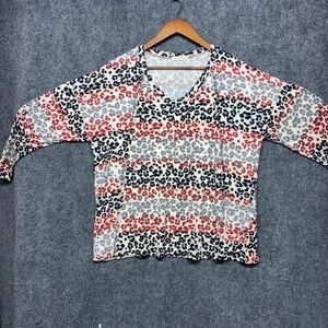 Cotton Bleu Leopard Print Top Womens Medium V-Neck Long Sleeve Mob Wife Chic